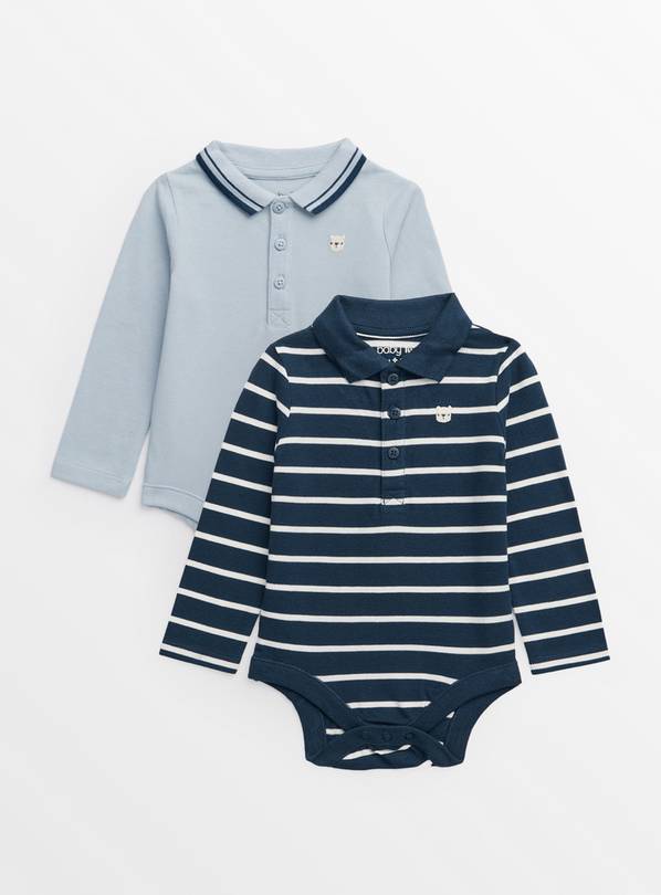 Navy Stripe & Blue Polo Bodysuits 2 Pack 3-6 months